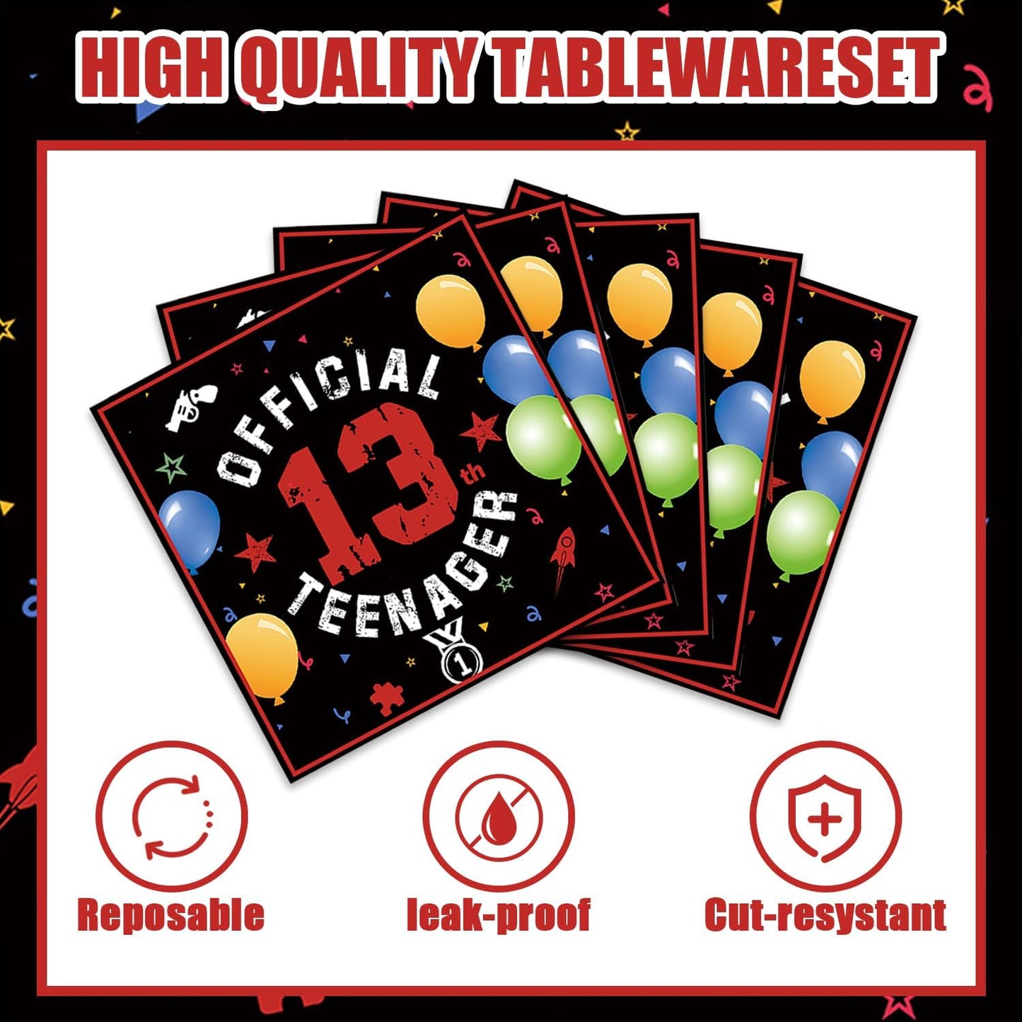 40Pcs 13th Birthday Decorations Officially a Teenager Party Decorations for Boys 13th Birthday Plates and Napkins, Suitable for 20 Guests