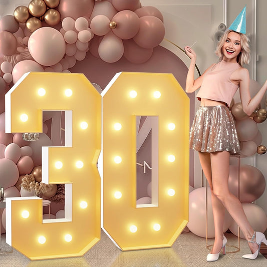 imprsv 4FT Light Up Numbers, Marquee Numbers 30th Birthday Decorations for Women, Men Foam Board Anniversary Party Decorations Arch Kit (DIY)