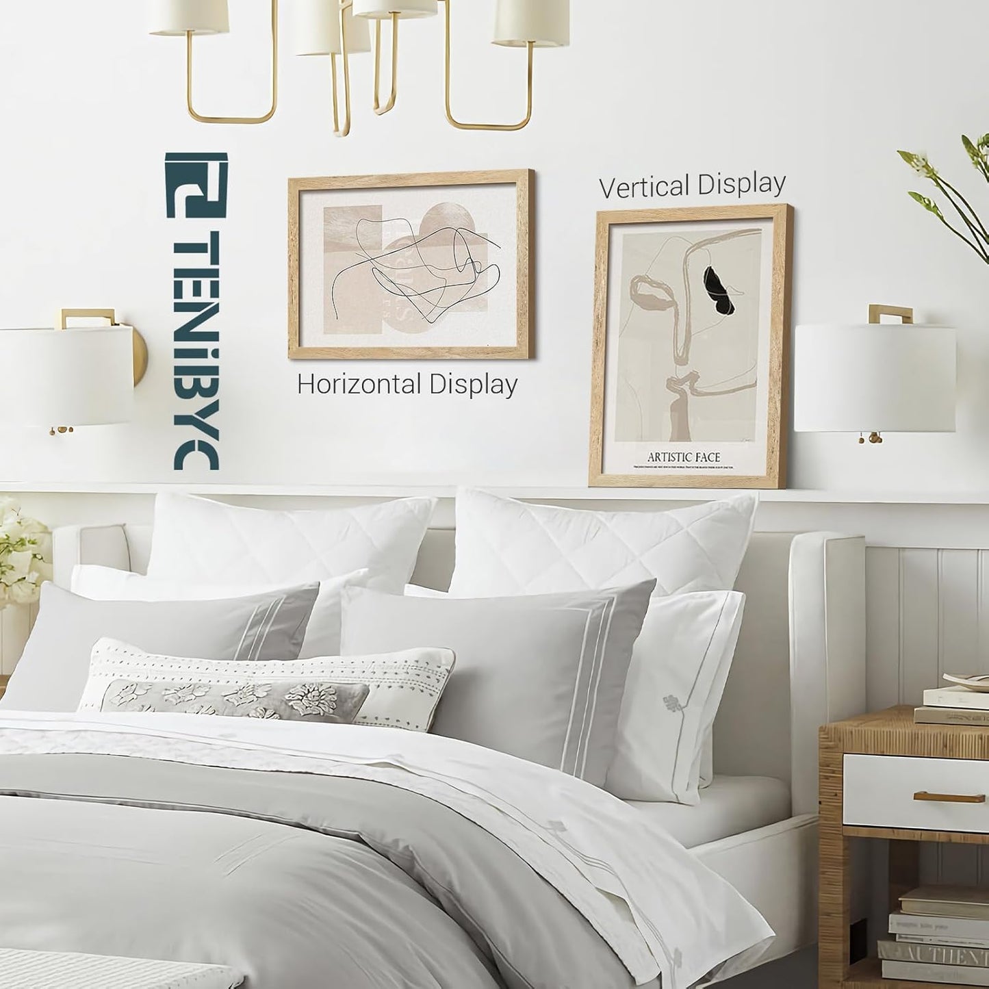 12x18 Poster Frame 4 Pack, Textured Natural Solid Wood Picture Frame, HD Tempered Glass, Wall Gallery Photo Frame