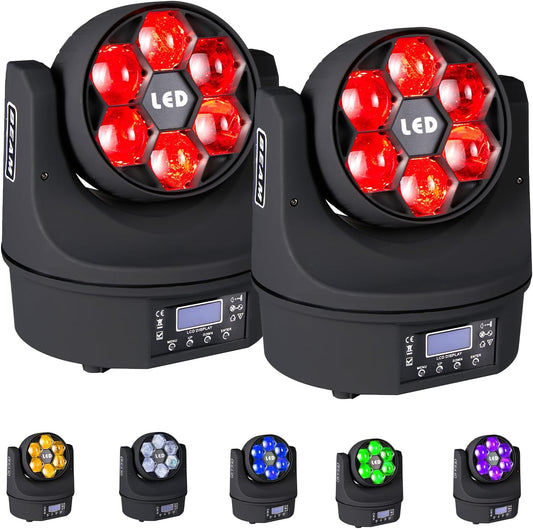 Moving Head Light 6x15W Mini Bee Eye Dj Light RGBW 4in1 LED Stage Lighting Rotate Beam Effect DMX512 Sound Activated for dj bar Parties Wedding Bar Church Show 2 Pack