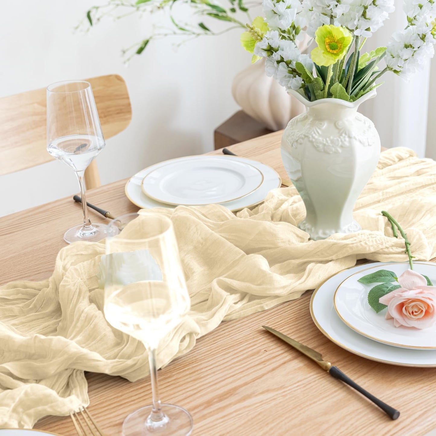 Asee'm 4pcs Cheesecloth Table Runner 120 Inches Long Beige Boho Gauze Cheese Cloth Runner 10FT Rustic Sheer Table Runners for Christmas Wedding Party Baby Shower Spring Easter Decoration