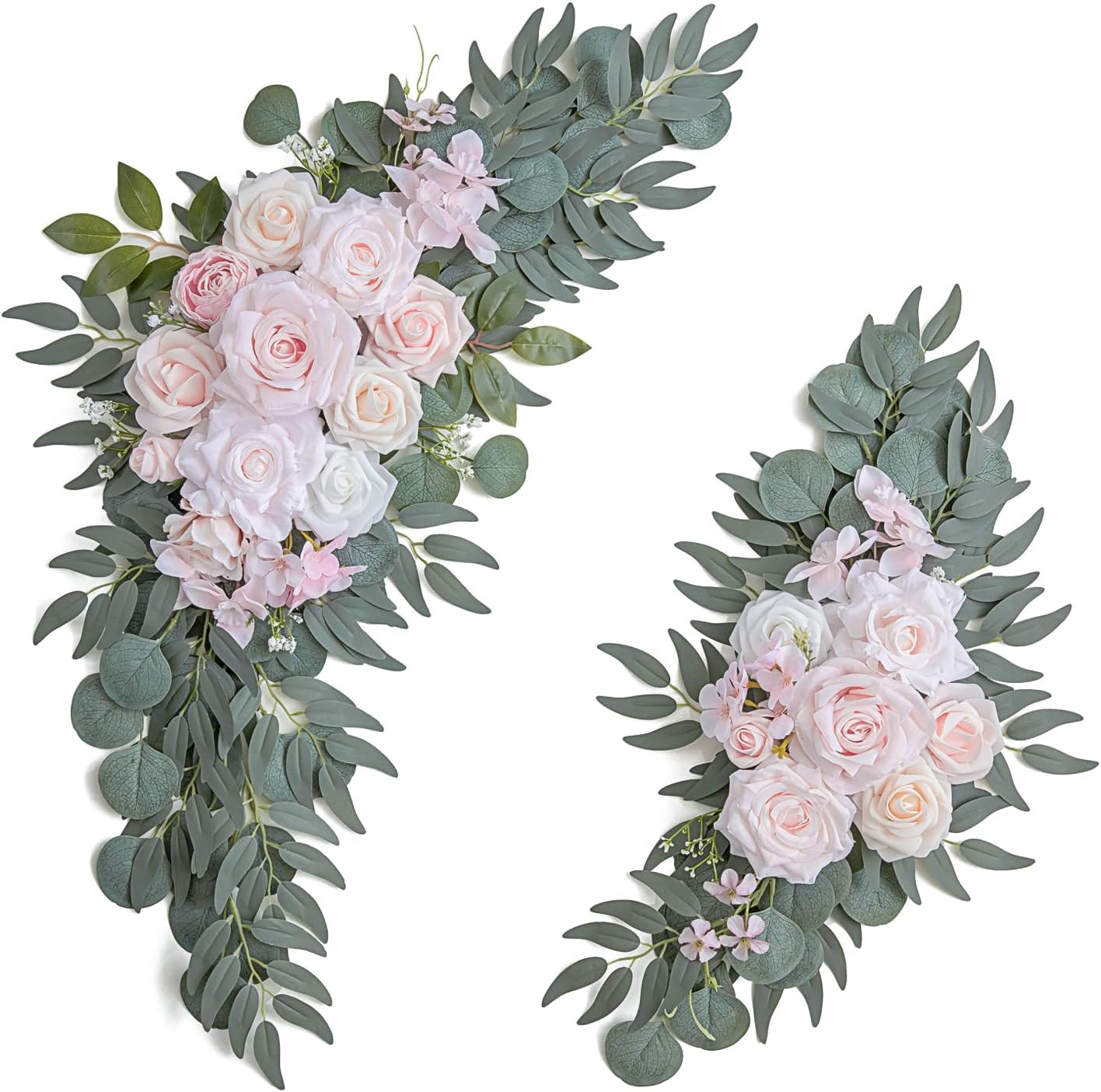 Pink Wedding Arch Flowers Set of 2 for Wedding Welcome Signs, Artificial Wedding Flowers for Wedding Ceremony Outside(Pink & Ivory)