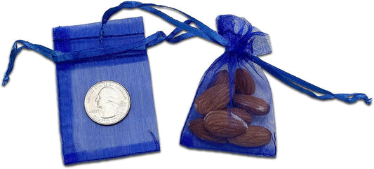 TheDisplayGuys 100-Pack XS 2 x 2 3/4" Royal Blue Sheer Organza Gift Bags with Drawstring, Jewelry Candy Treat Wedding Party Favors Mesh Pouch