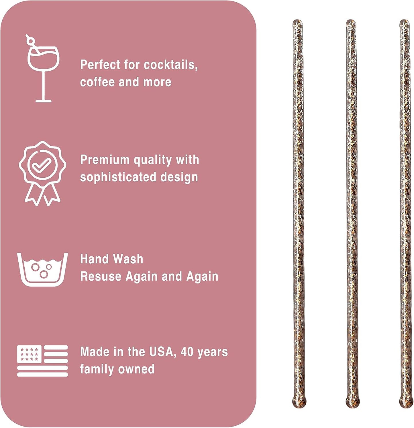 Coffee and Cocktail Stirrers, Reusable Plastic Drink Stirrer Sticks, 100 Ball Head Swizzle Sticks, Use as a Cocktail Garnish or Cake Pop Stick, and Restaurant Supplies, 6 inch (Glitter Gold)