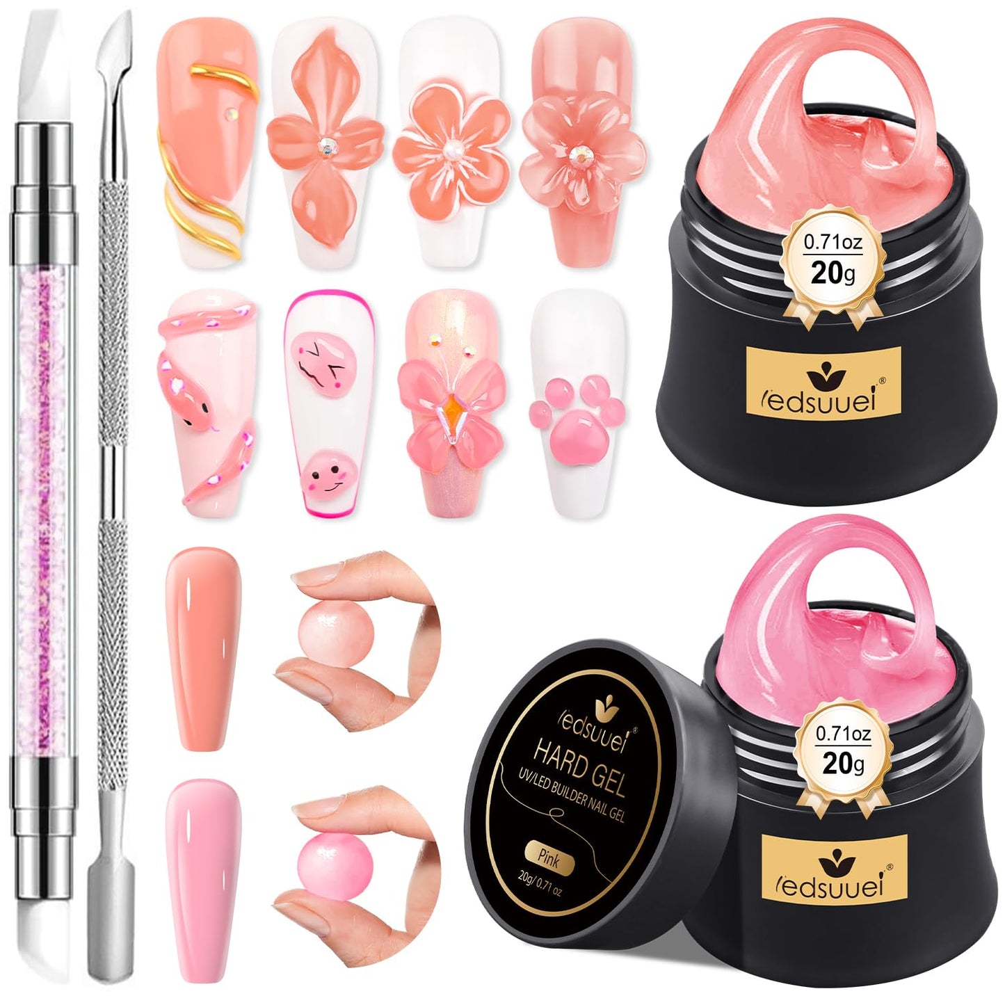 Solid Builder Gel for Nails LEDSUUEI - 2 Color Nude Pink 3D Nail Gel Sculpting Non-Sticky Hand Carving Glue Extension for Manicure Salon Home Decoration DIY 20g