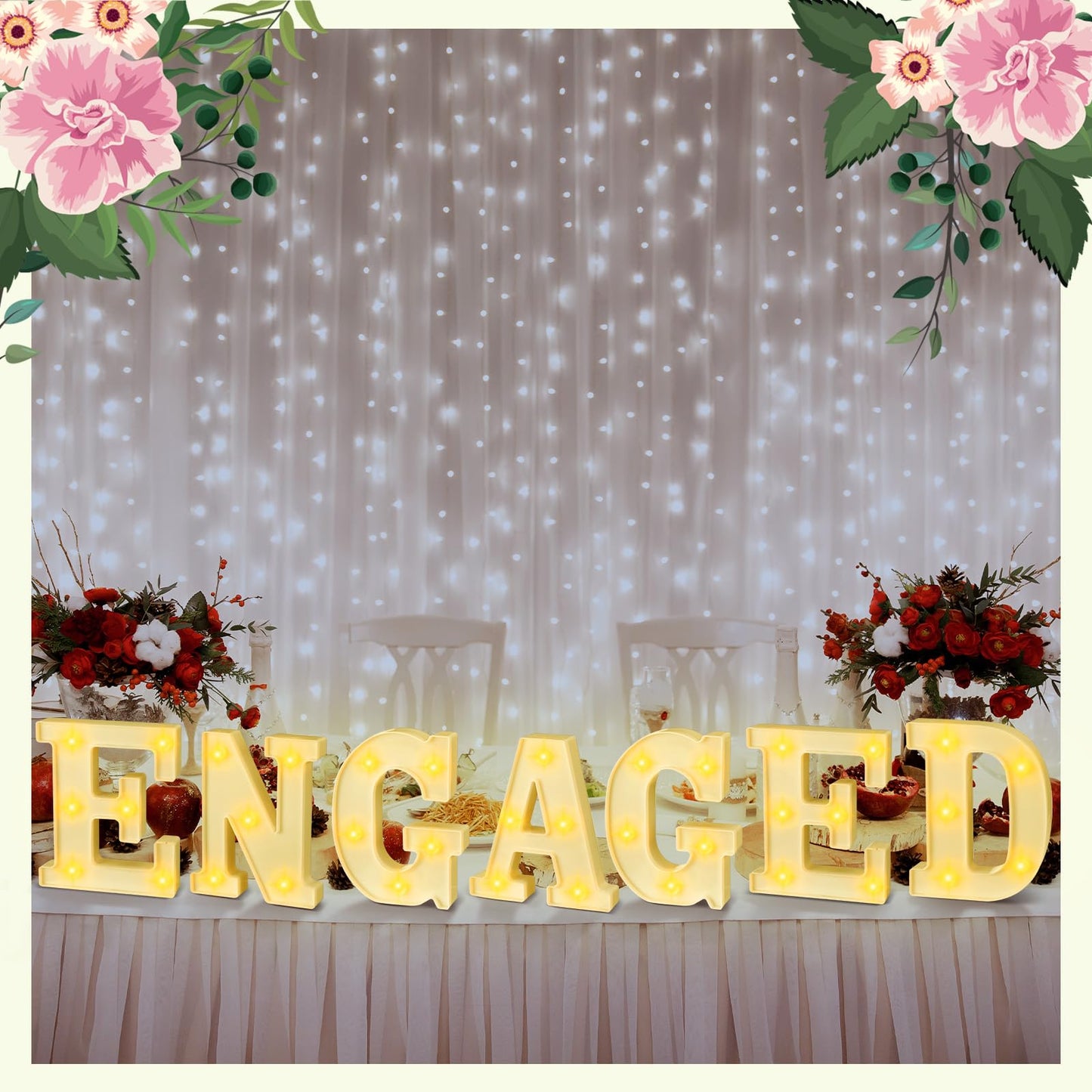 Honoson 7 Pcs Engagement Party Decorations,6.5 Inch Engaged LED Lights