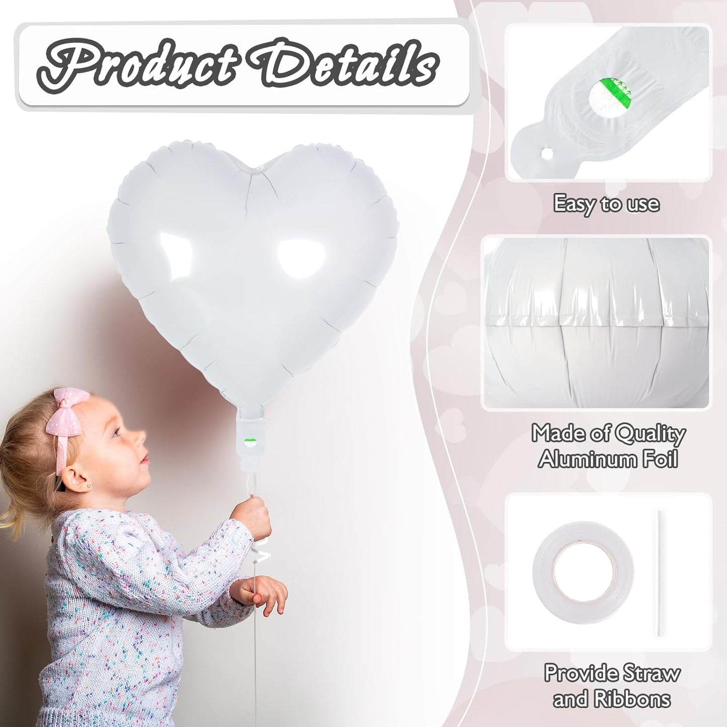 24 White Heart Balloons, 18 inch Heart Shape Foil Balloons for Love, Valentine, Birthday, Wedding, Engagement, Baby Shower & Valentine Day Decorations