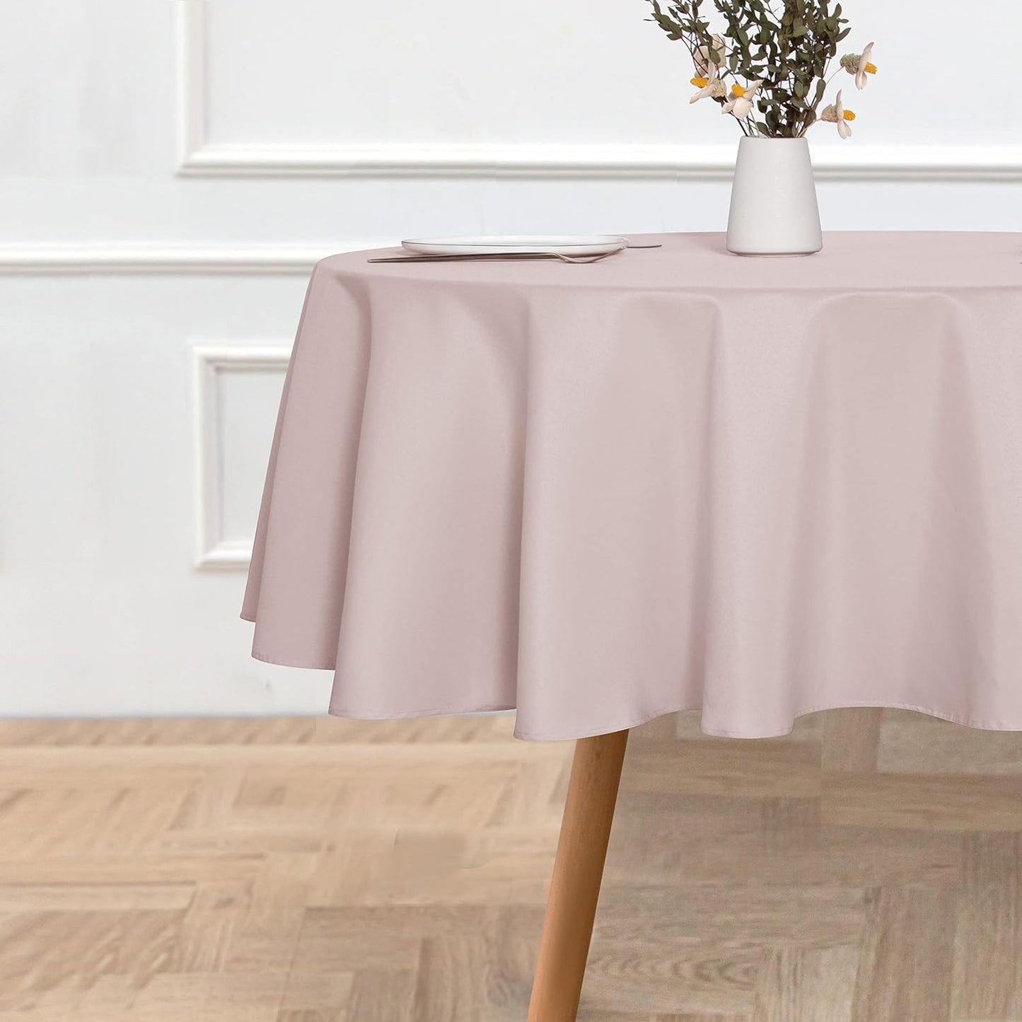 sancua Round Tablecloth - 80 Inch - Water Resistant Spill Proof Washable Polyester Table Cloth Decorative Fabric Table Cover for Dining Tables, Buffet Parties and Camping, Blush