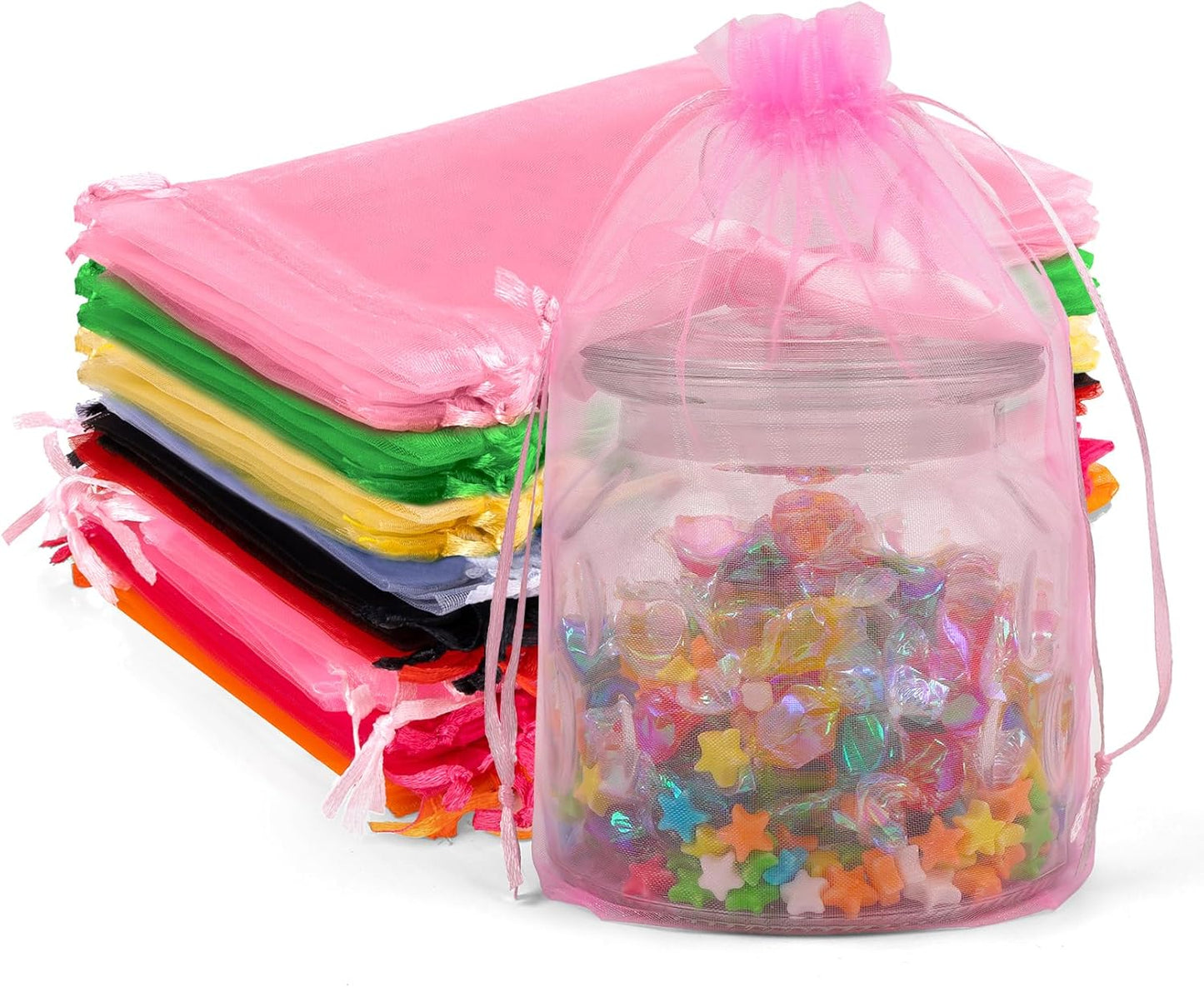 ANZNKU 50 Pack Assorted Organza Bags 6x9 Inch, Mesh Drawstring Bags, Mesh Bag for Gifts Large Organza Bag for Wedding Party Favor Christmas