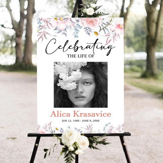 Celebration of Life Welcome Sign Blush Floral Memorial Sign Celebrating The Life of Funeral Sign Funeral Sign, Forever in our Hearts, Funeral Decor Idea, Funeral Program