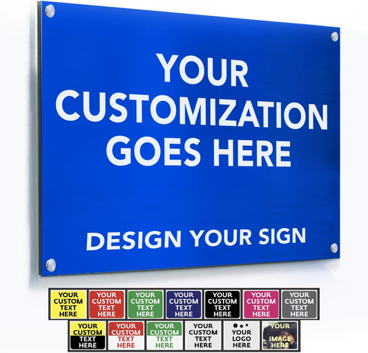 Custom Outdoor Metal Sign - Personalized Aluminum Safety and Business Sign, Waterproof (Blue Background, 7x7 In, White Aluminum)