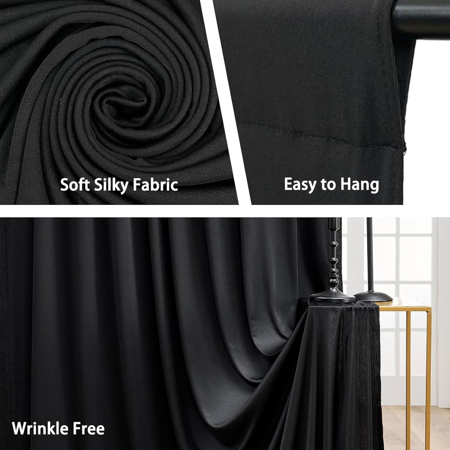 10 x 10 Feet Black Backdrop Curtain for Partie, Background Curtains for Photoshoot, Birthday, Wedding, Halloween, Thanksgiving, Christmas Day, New Year Party Decorations 5Ft x 10Ft, 2 Panels