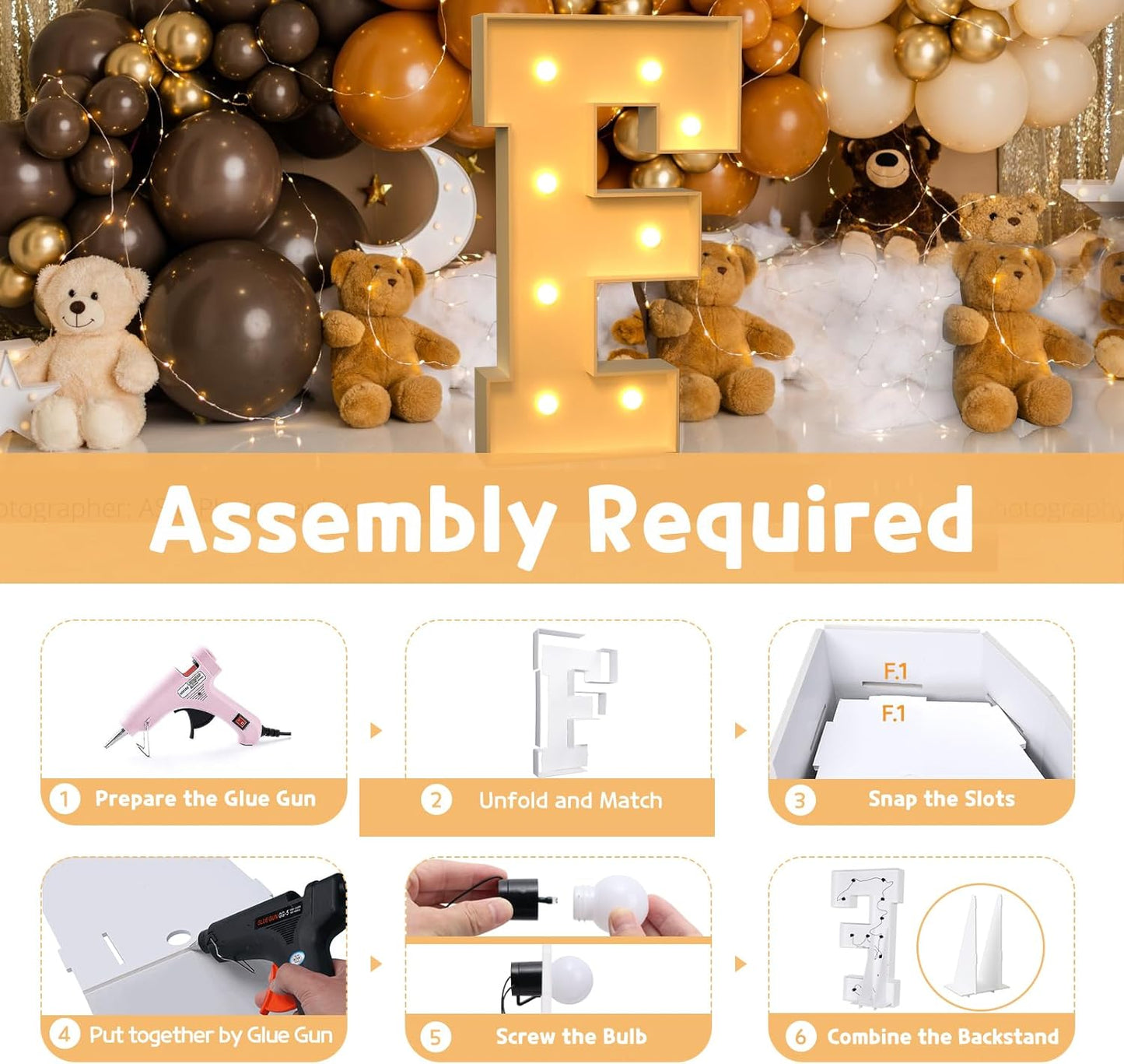 imprsv Marquee Light Up Letters, 3FT Marquee Letters for Birthday Baby Shower Wedding Decorations Light Up Letters for Engagement Party Decor, Large Marquee Letters for Party Decorations, Letter F