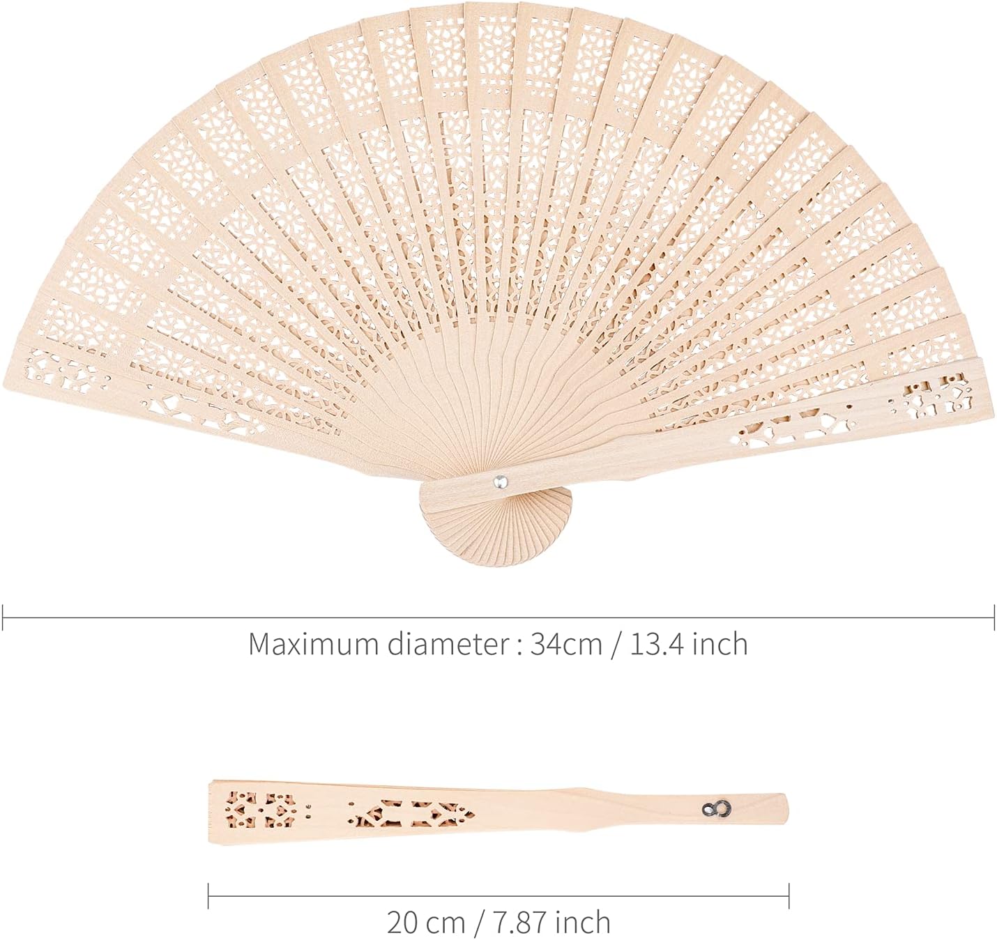 Durony 24 Piece Sandalwood Fans - Wooden Handheld Folding Fans, Scented, Vintage, for Wedding Decoration & Christmas Gifts, Natural