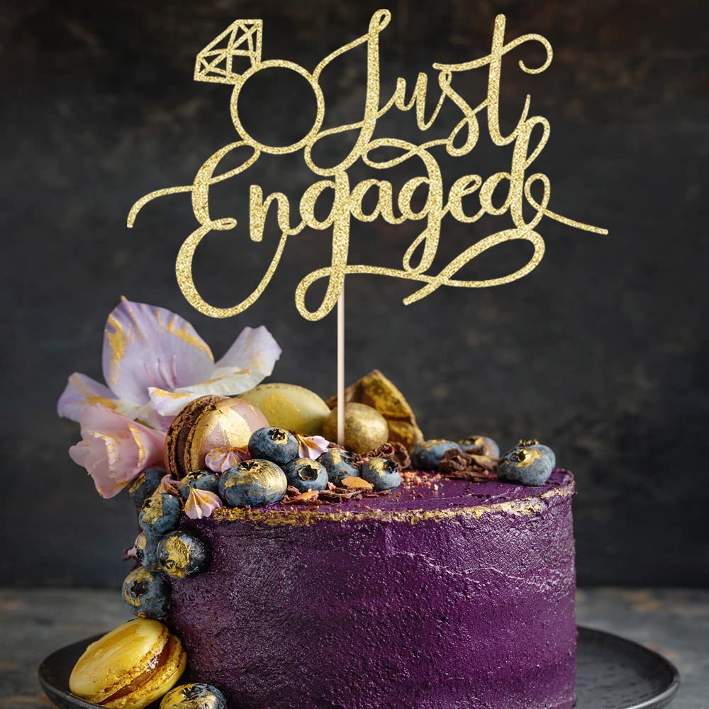Sodasos Gold Just Engaged Cake Topper for Engagement Party Decorations