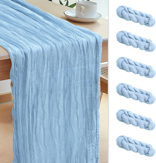 Le courant 6pcs 10Ft Cheesecloth Table Runner, Rustic Boho Gauze Cheese Cloth Runner Table Runner for Weddings Bridal Baby Shower Birthday Holiday Parties Home Decor, Baby Blue