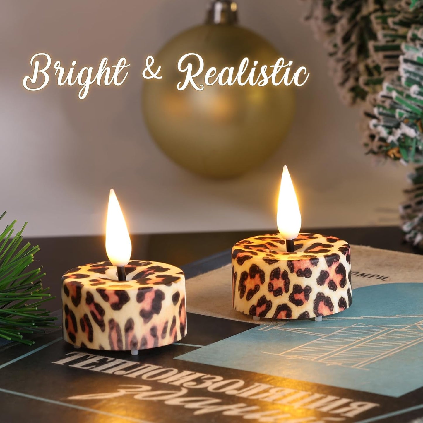 Eywamage Leopard Flameless Tealights with Remote Batteries Included, Flickering Plastic Cheetah LED Tea Votive Candles Set of 12