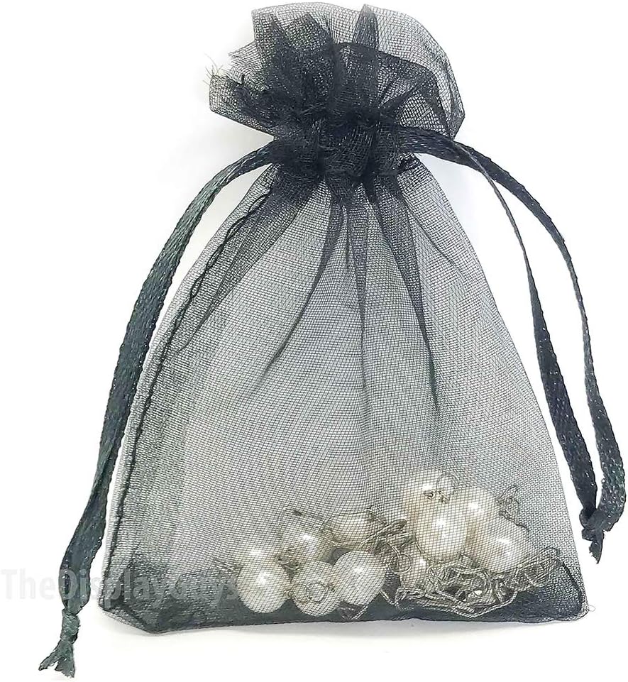 TheDisplayGuys 100-Pack 3x4 Black Sheer Organza Gift Bags with Drawstring, Jewelry Candy Treat Wedding Party Favors Mesh Pouch