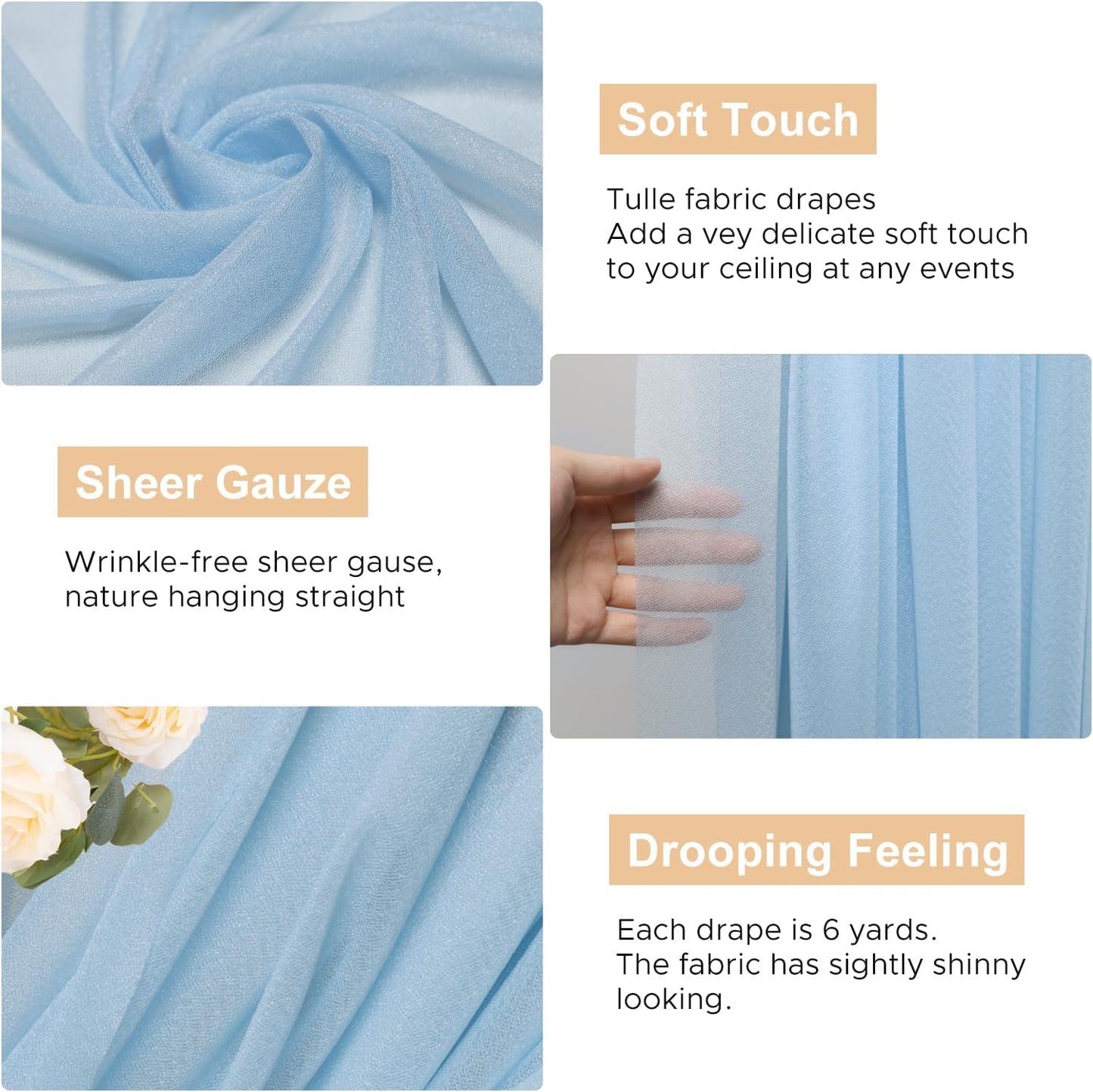 Wokceer Wedding Arch Draping Fabric 28.7" x 20FT Baby Blue Drapes Sheer Fabric Backdrop Arch Draping Fabric for Wedding Ceremony Birthday Party Bridal Shower Decoration