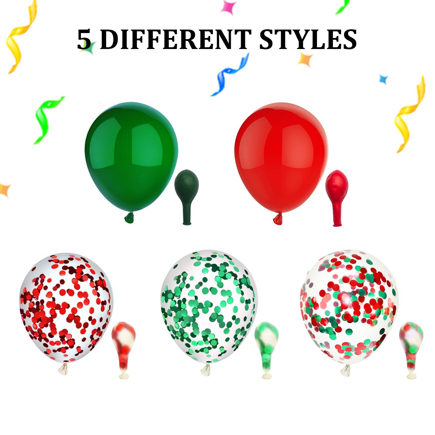 PheiLa 50 Pcs 12 Inch Red and Green Confetti Balloons Christmas Balloons with Ribbons Christmas
