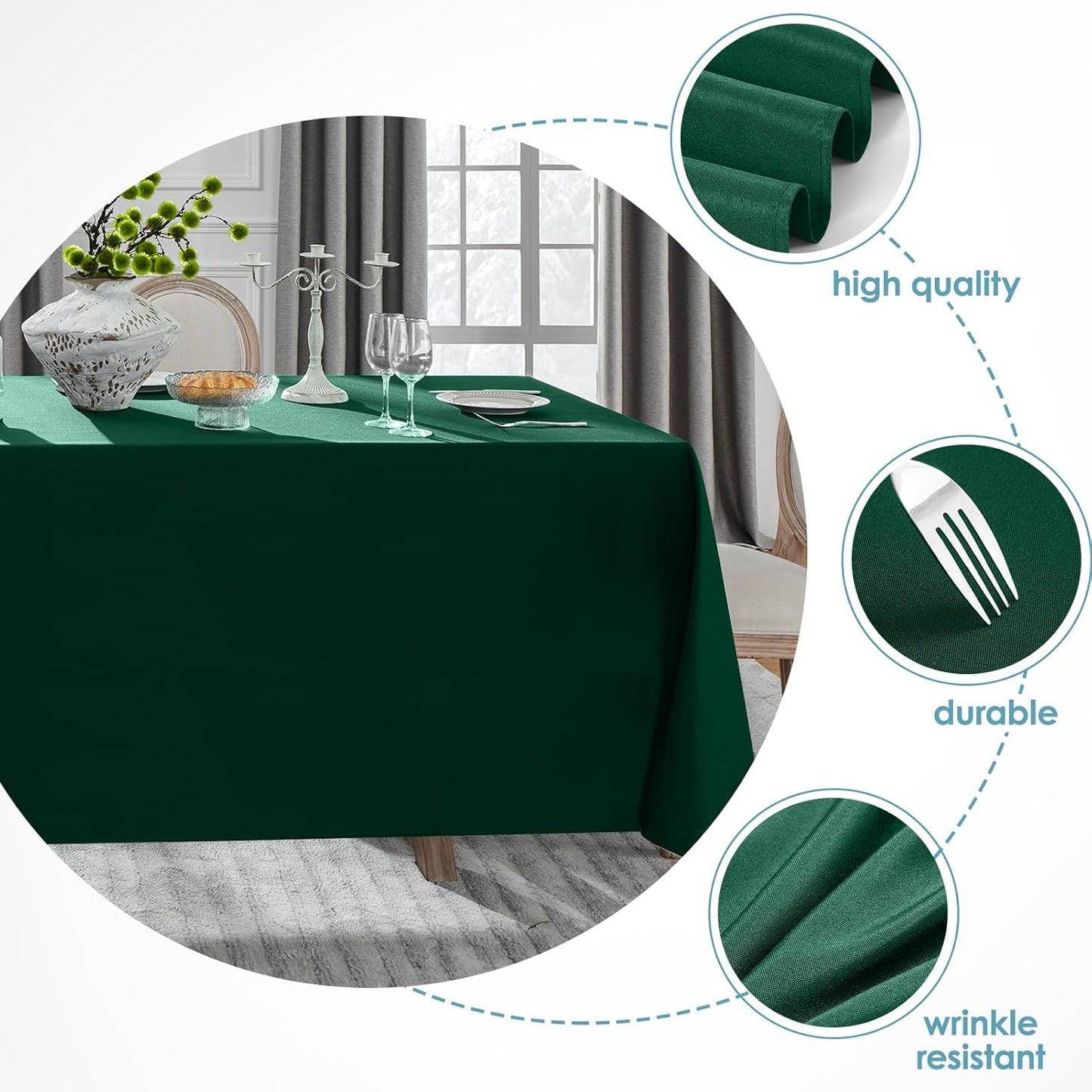 VidaFete Tablecloth 10 Pack 90 * 132inch Rectangle Table Cloth Polyester, Stain Wrinkle Resistant Polyester Dining Table Cover for Kitchen Dinning Party Wedding Rectangular Buffet Decoration(Green)
