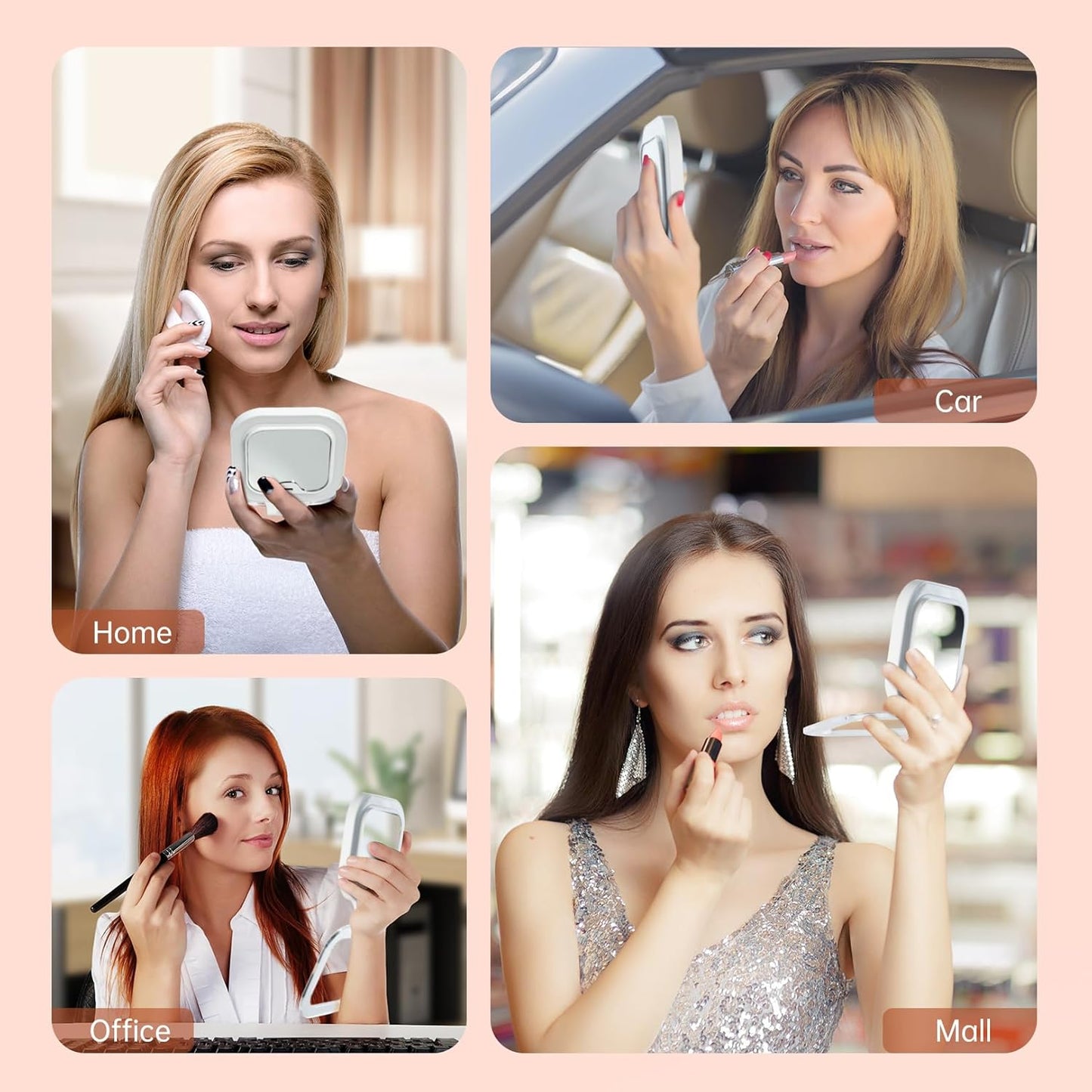 Compact Travel Makeup Mirror with Lights, 1X/30X Double-Sided Magnifying Mirror, 3 Color LED Lighting, Rechargeable Folding Portable Vanity Mirror for Women (White)