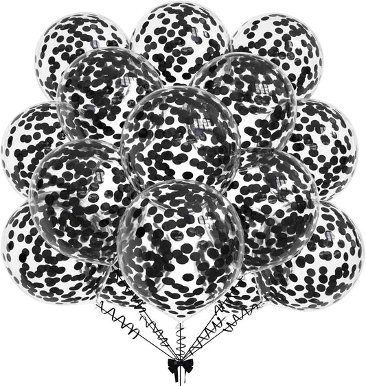 50pcs Black Foil Confetti Balloons,12 inch Latex Balloon with Black Confetti Inside for Birthday Family Party Wedding Party Baby Shower Decoration Supplies