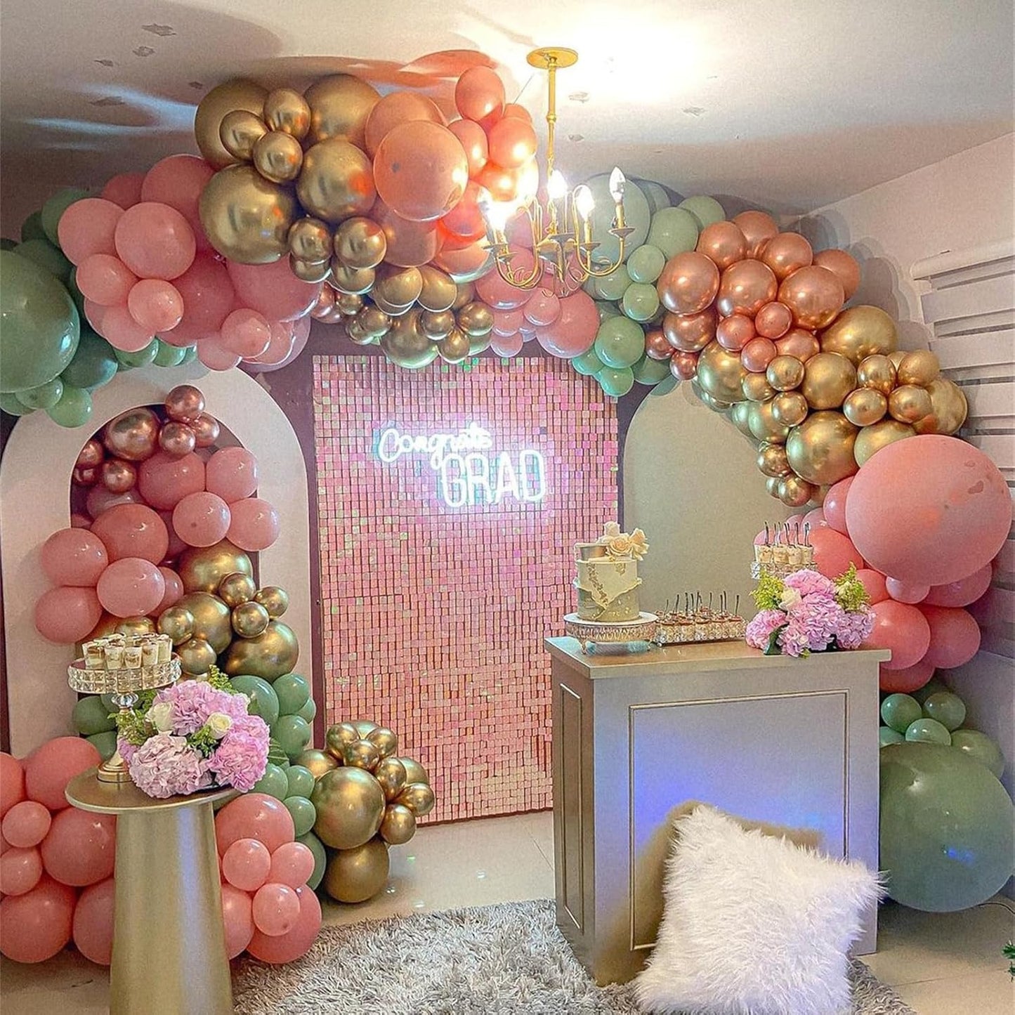 Sage Green and Dusty Pink Balloons, Retro Pink and Green White Gold Confetti Baby in Bloom Balloons for Girls Women Fairy Floral Wildflower Birthday Woodland Baby Shower Garden Tea Party Decorations