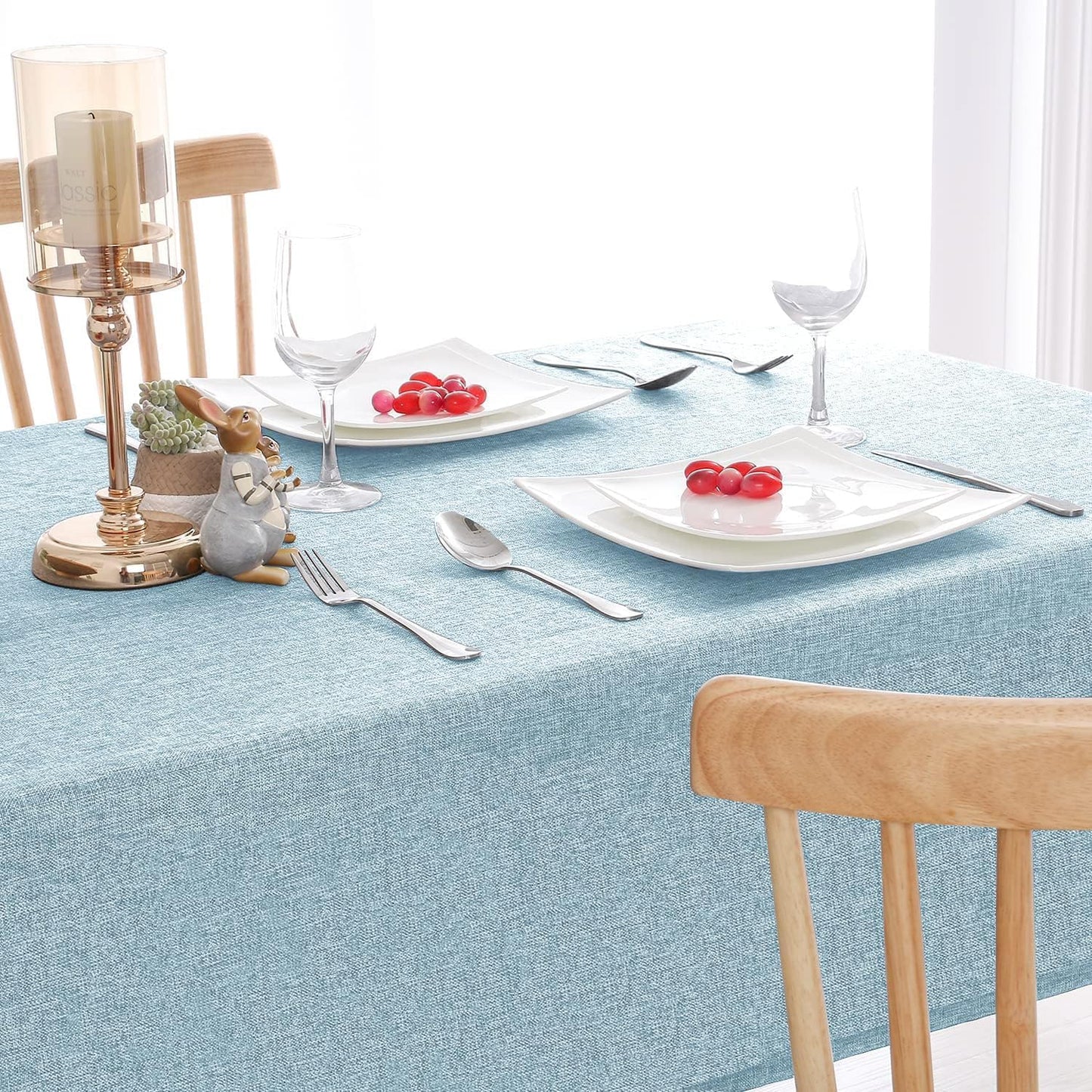 Hiasan Faux Linen Square Tablecloth - Wrinkle and Stain Resistant Washable Table Cloth for Kitchen Dining Room Holiday Table Cover for Dinner, Lux Slate Blue, 30 x 30 Inch