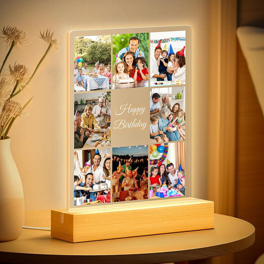 Custom Picture Frames with Photo, Personalized Collage Photo Frame with Night Light, Customized Picture Frame, Personalized Birthday Gifts for Women, Men, Him, Her, Mom, Dad, Family