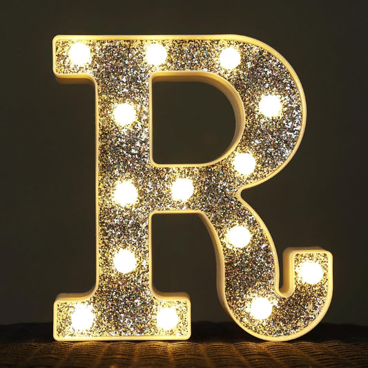 NW LIGHT Light-Up Letters, Marquee Alphabet & Number Letters for Table Decor, Glitter Light Up Signs for Prom, Events & Engagement - Letter R