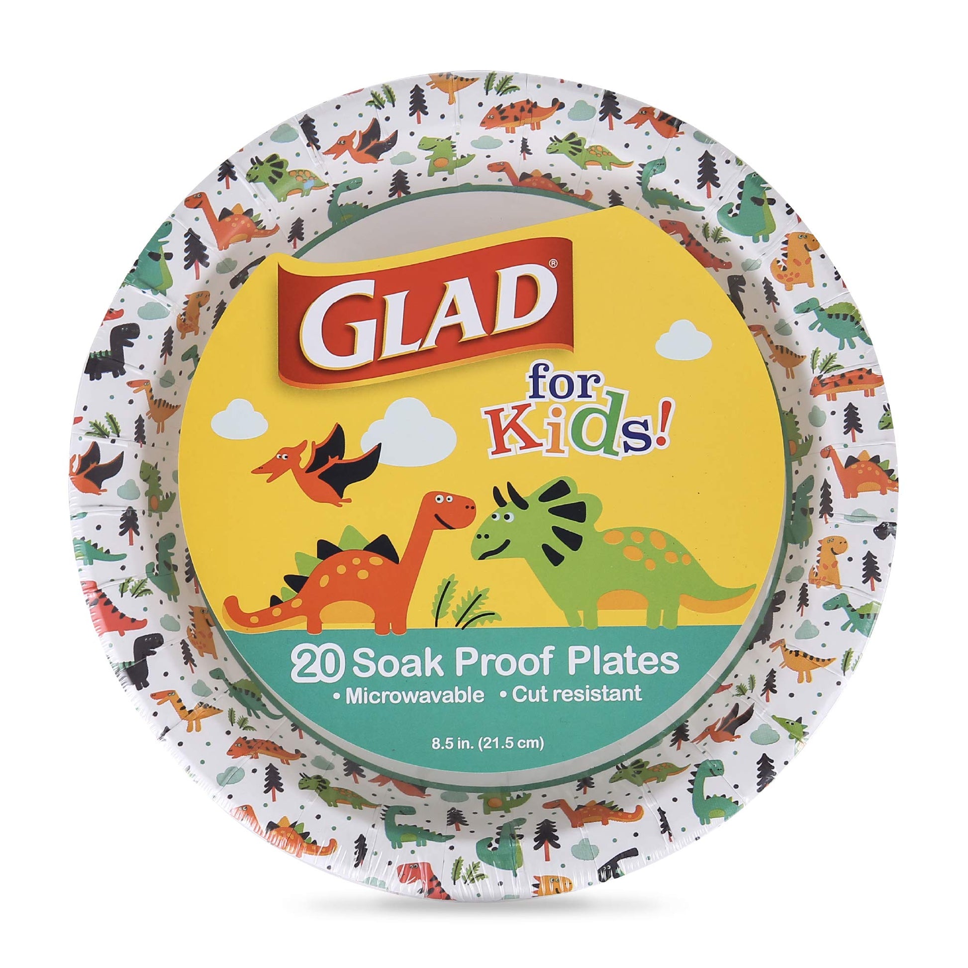 Glad for Kids Disposable Paper Plates, Dinosaurs, 8.5 Inch, 20 Count