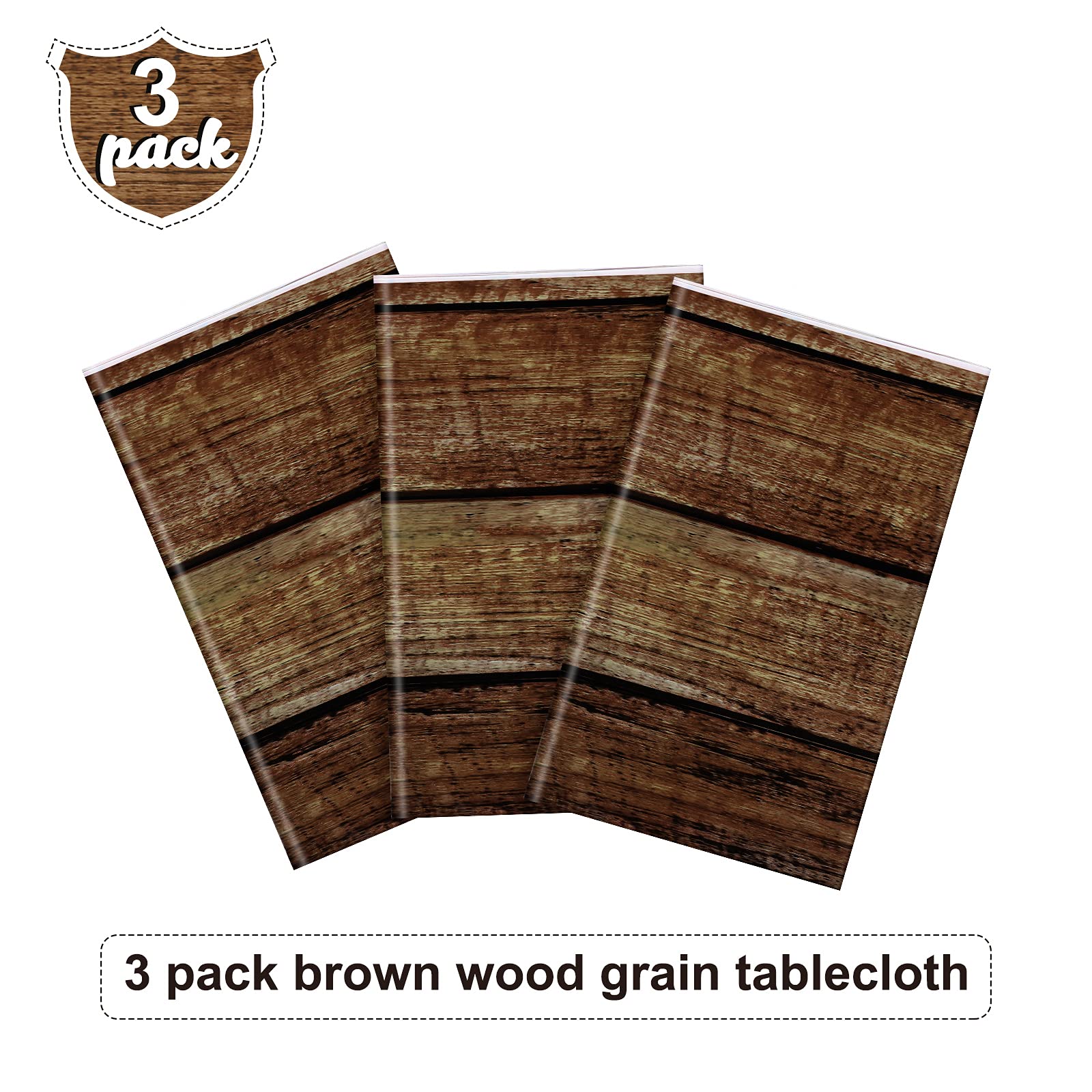 Irenare 3 Pcs Brown Wood Grain Western Tablecloth Plastic
