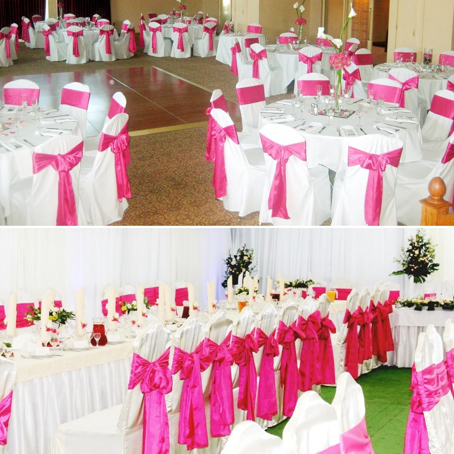 100 PCS Satin Chair Sashes Decorative Bow Chair Sashes Ties Back Ribbon Bows Chairs Cover Band for Wedding Party Ceremony Reception Event Banquet Hotel Birthday Home Kitchen Decor(7 x108inch,Hot Pink)