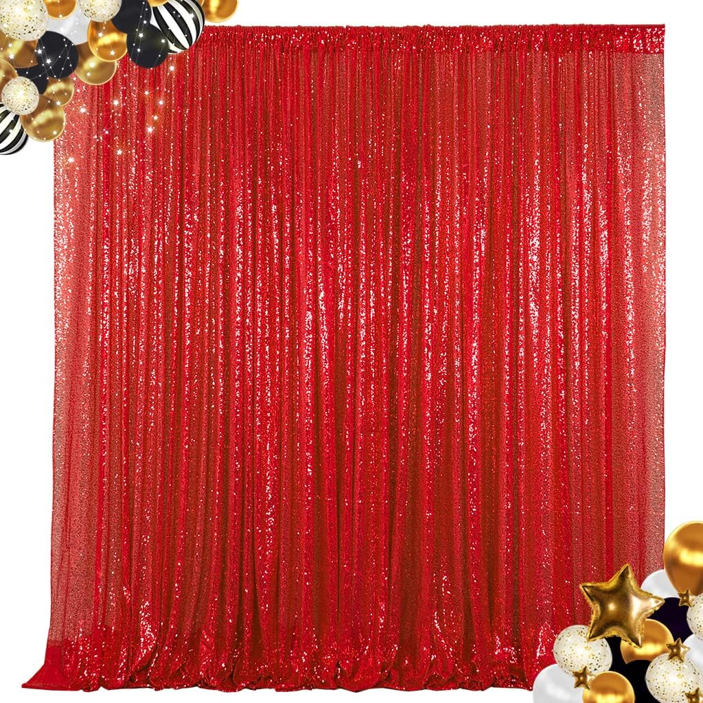 ShinyBeauty Sequin Backdrop Red 10X10FT for Photography, Wedding, Baby Birthday, Photo Booth - Glitter Shimmer Party Backdrop
