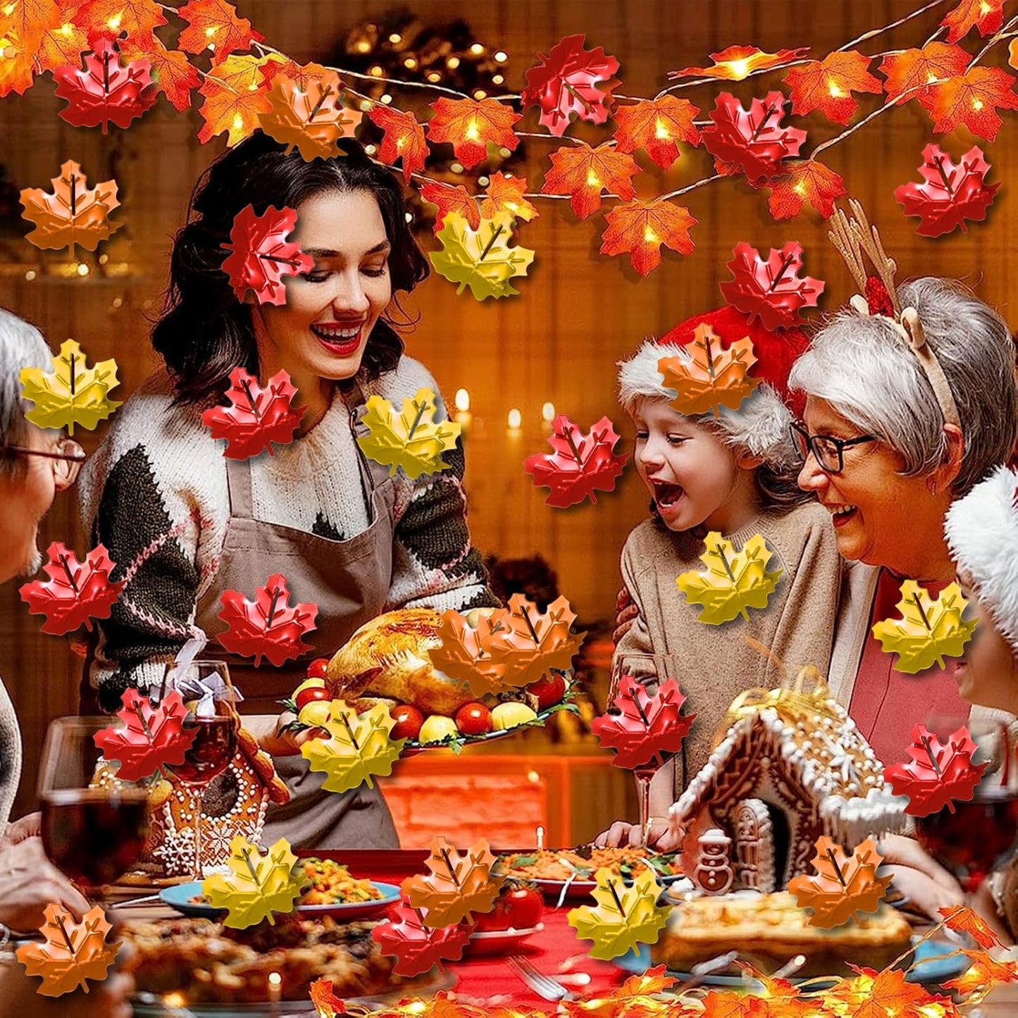 200 Pieces Fall Confetti, Thanksgiving Maple Leaves Acorn Sprinkles Foil Metallic Table Scatter Confetti for Fall Party