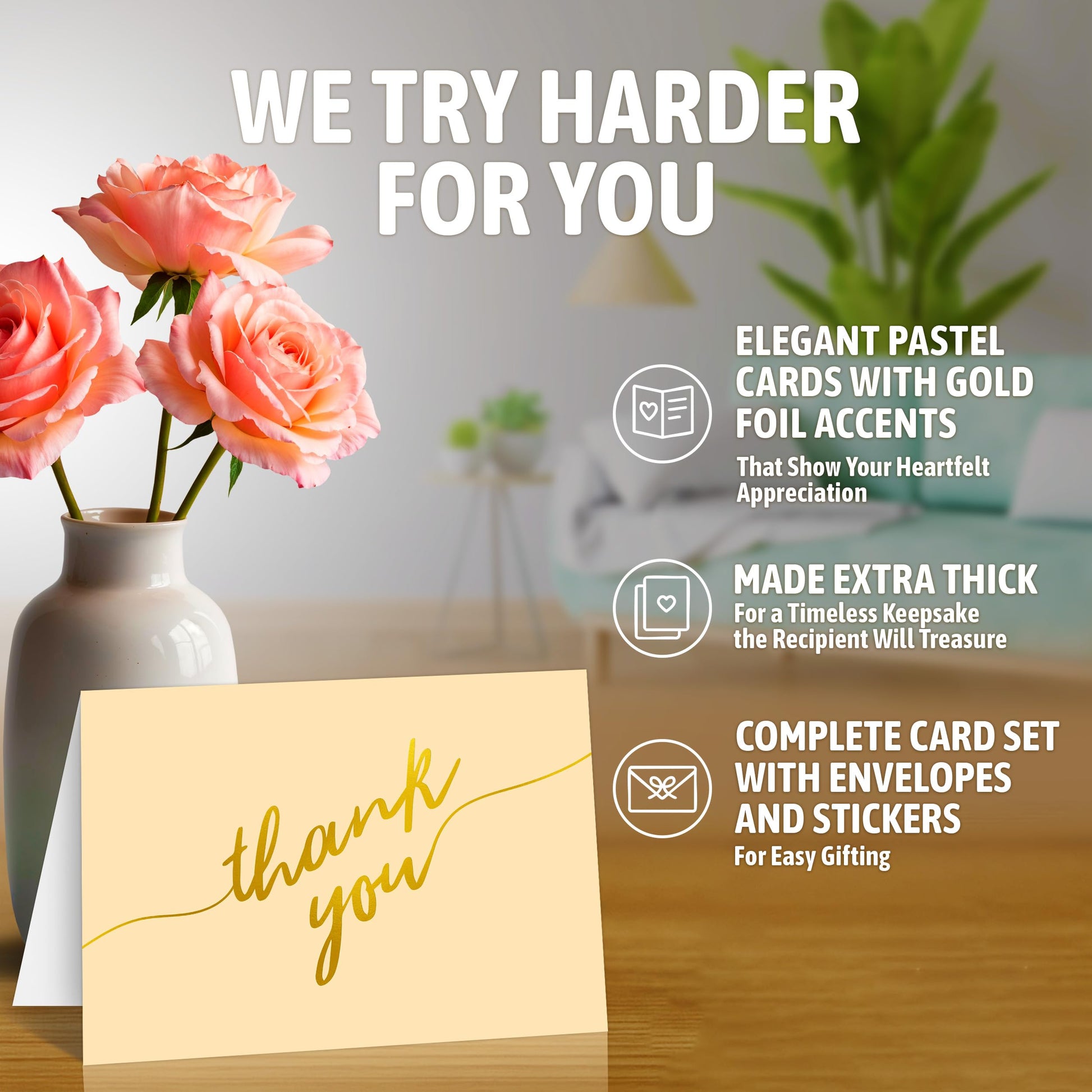 Decorably 24 Pack Gold Foil 6x4in Thank You Cards Kids
