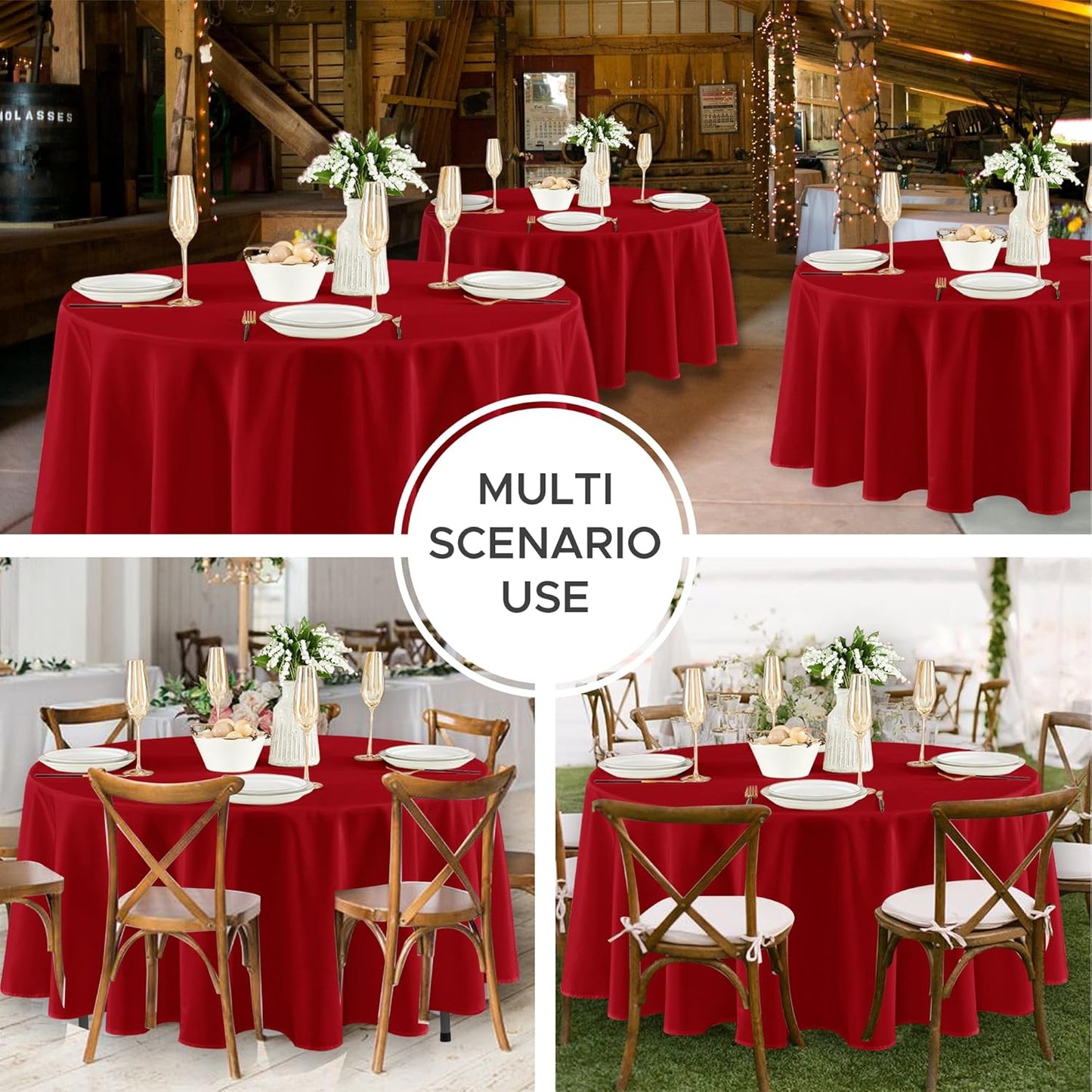 Fitable 8 Pack Round Tablecloths: Stain Resistant Wrinkle Free Circle Table Clothes, Washable Reusable Polyester Table Covers for Wedding Christmas Party Birthday Banquet Reception(Red, 84 Inch)