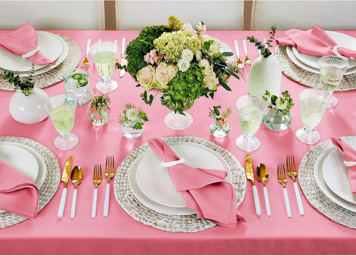 Solino Home Linen Tablecloth for Rectangle Tables 60 x 90 Inch - 100% Pure Linen Pink Carnation Table Cloth - Fete, Machine Washable Cloth Tablecloth for Halloween