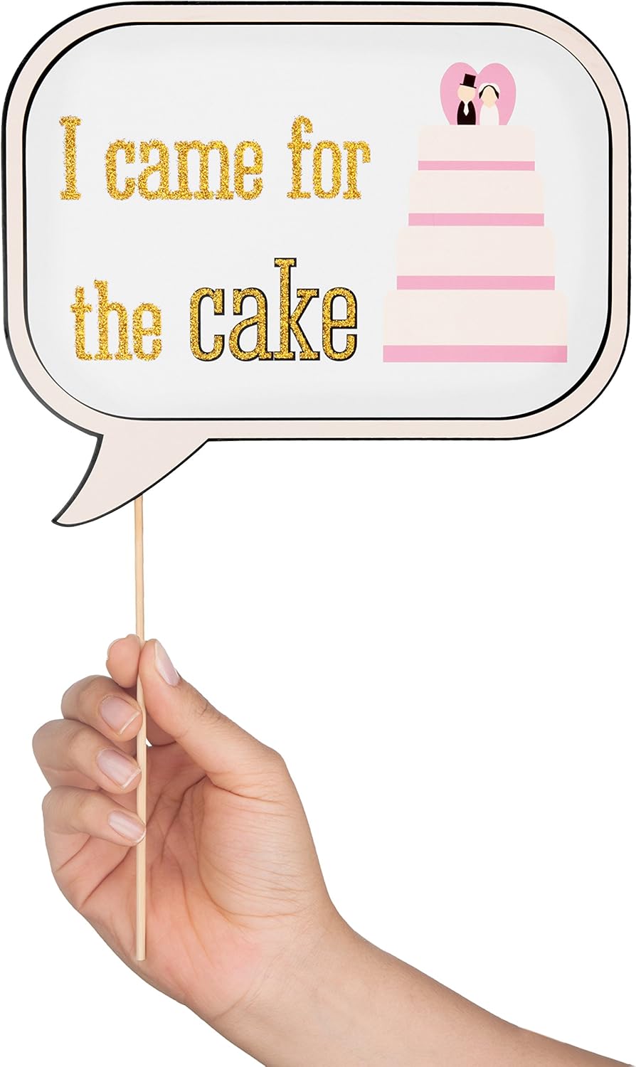 Wedding Photo Booth Props with 8 x 10-Inch Sign, 45 Adhesive Pads, 35 Wooden Sticks - Signs for Wedding Backdrop and Selfie Station