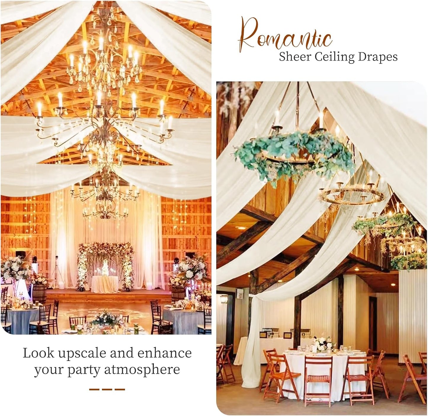 6 Panels Ivory Ceiling Drapes 5ftx20ft Wedding Ceiling Drapes Chiffon Fabric Arch Draping Sheer Curtains Soft Drapery Draping Wedding Ceiling Decorations for Party Ceremony Stage Swag