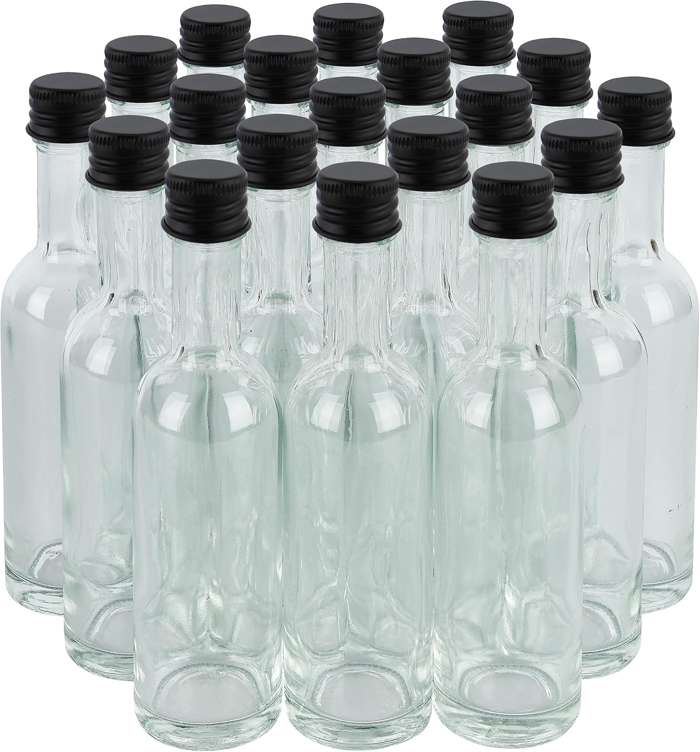 50 ml Mini Small Glass Bottles With Aluminum Lid and Heat Shrinks 24 Pack (Black Caps) for Liquor Sauce Party Favors Beverage