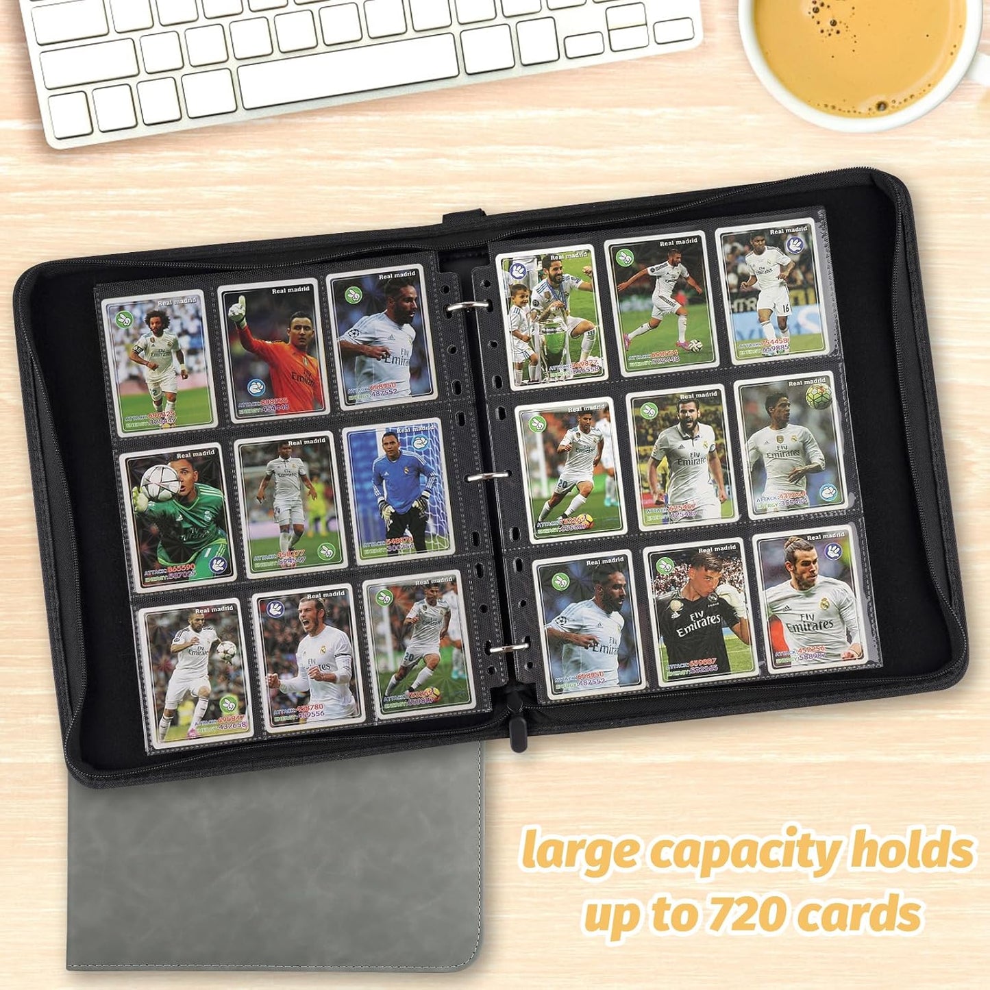 Trading Card Binder, Premium 9 Pocket Card Binder, 720 Double Sided Pocket PU Collection Binder, Collector Album, Card Holder for MTG, TCG, Sports Cards (Marble Grey)