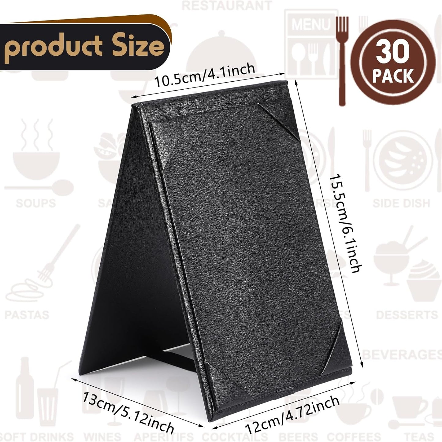 Gerrii Leatherette Table Tents Black PU Leather Menu Covers Bulk Double Sided Frame Sign Holders 2 Side Drink Dessert Menu Folders for Restaurant Coffee Cafe Bar Wedding Supplies(30 Pack,4 x 6 Inch)