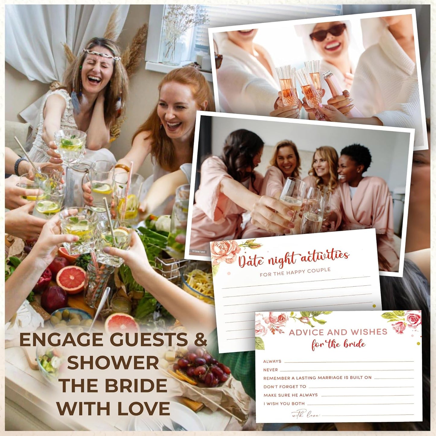 Advice For The Bride Cards - 50 Pcs Wedding Advice Cards For Bridal Shower Decorations, Marriage Advice And Wishes Cards For Engagement Party Games, Advice Box For Wedding Shower Decor