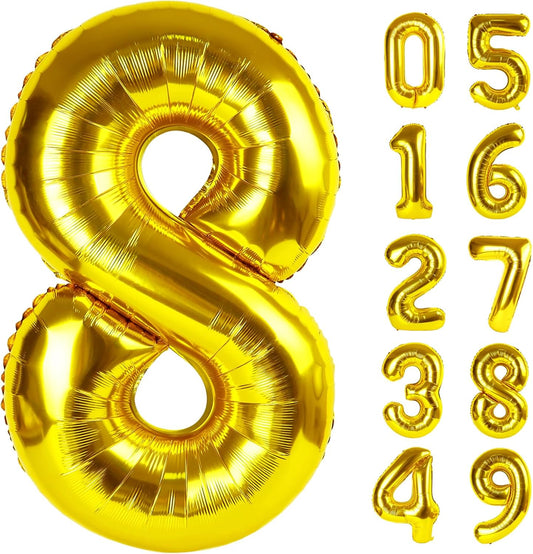 40 Inch Number Balloons Gold 8 Balloons, 8 Birthday Decorations, Baby Girl Boy 8 18 28 38 Birthday Birthday Party Supplies Anniversary Event Celebration Decorations