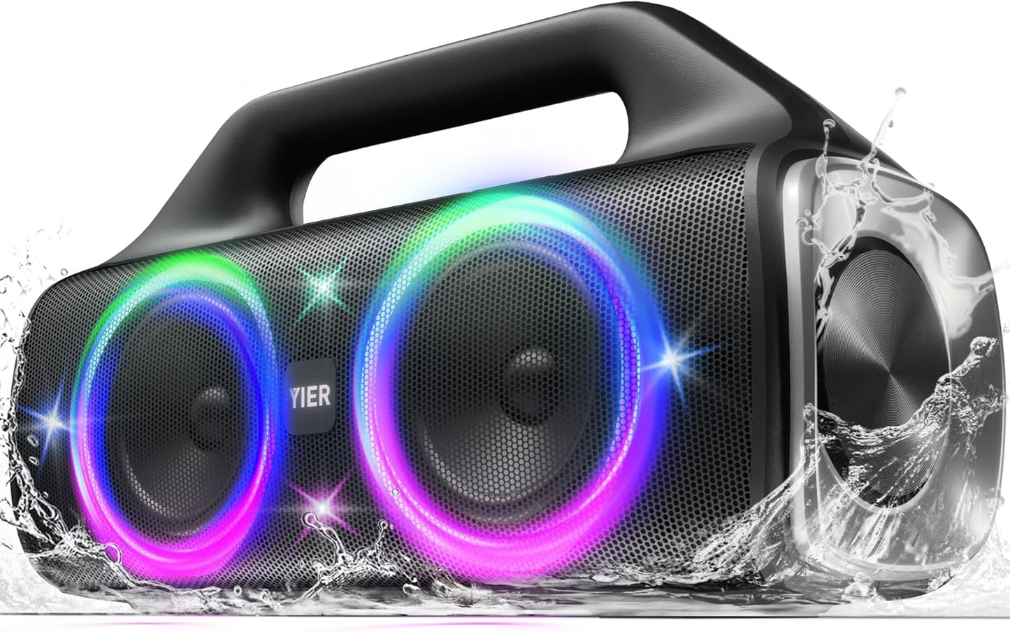 Speakers, 80w (Peak) Portable Wireless Speaker with Lights, Stereo Loud Sound, IP67 Waterproof, Deep Bass Outdoor Speakers Bluetooth 5.0 Dual Pairing for Home Party Beach Camping, Gifts