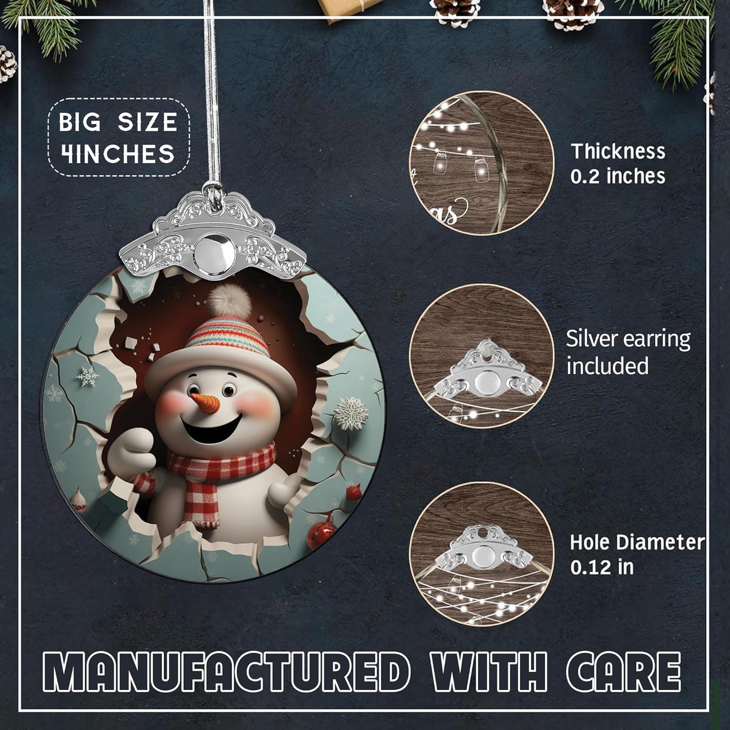 Christmas Ornaments 2025, Cute Snowman, Unique Christmas Ornaments Snowman 4 Inch Acrylic Ornament Art, White Elephant Gifts for Adults, Gifts for Womens, 2025 Christmas Ornament