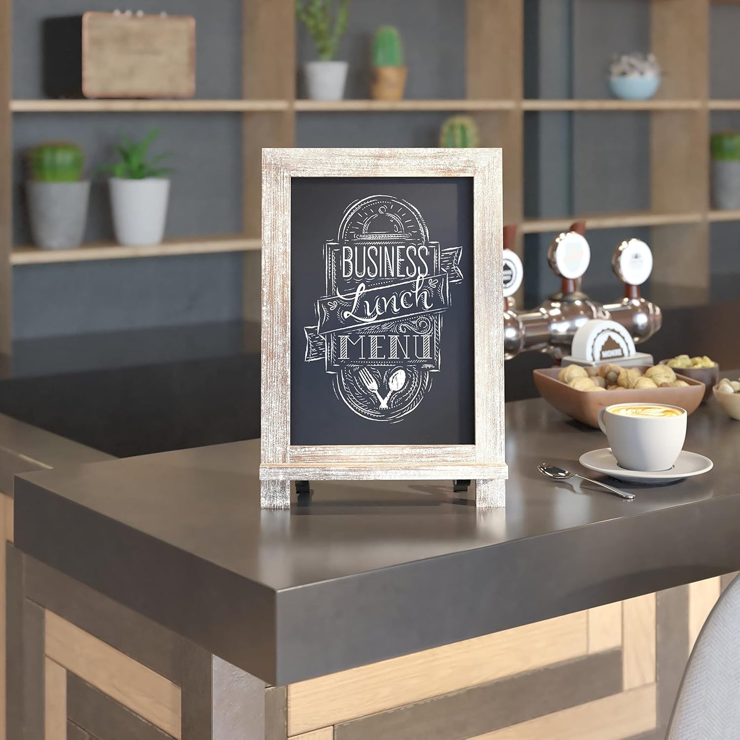HBCY Creations Rustic Wooden Tabletop Chalkboard with Legs/Vintage Wedding Table Sign/Small Kitchen Countertop Memo Board/Antique Wooden Frame (9.5” x 14” Inches) (5- Weathered Brown)