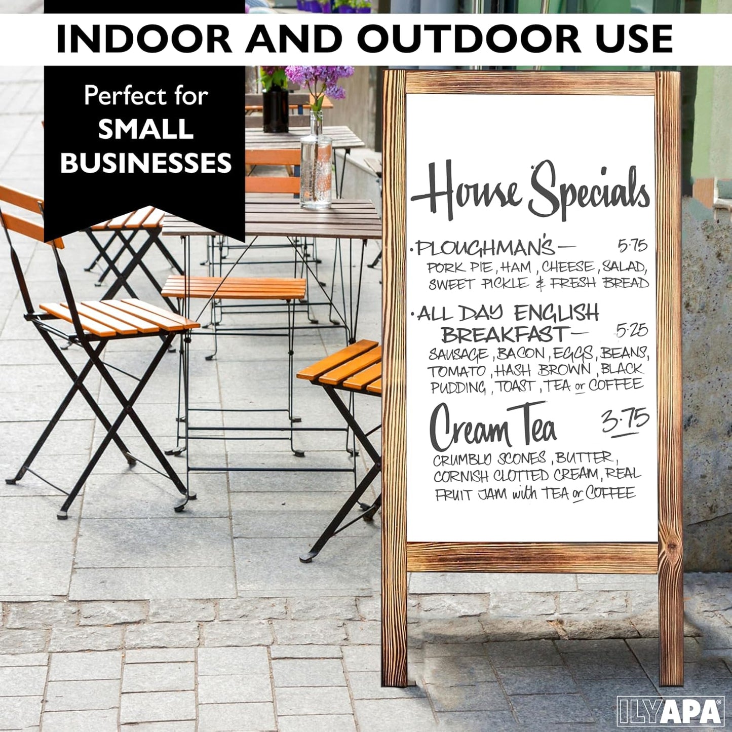Ilyapa Wooden A-Frame Whiteboard Sign - 40 x 20 inch Magnetic Dry Erase Sidewalk Menu Board - Rustic Barnwood Menu Display for Restaurant, Business